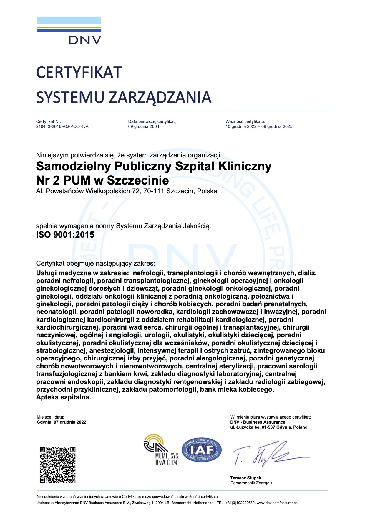 Certyfikat Systemu Zarządzania