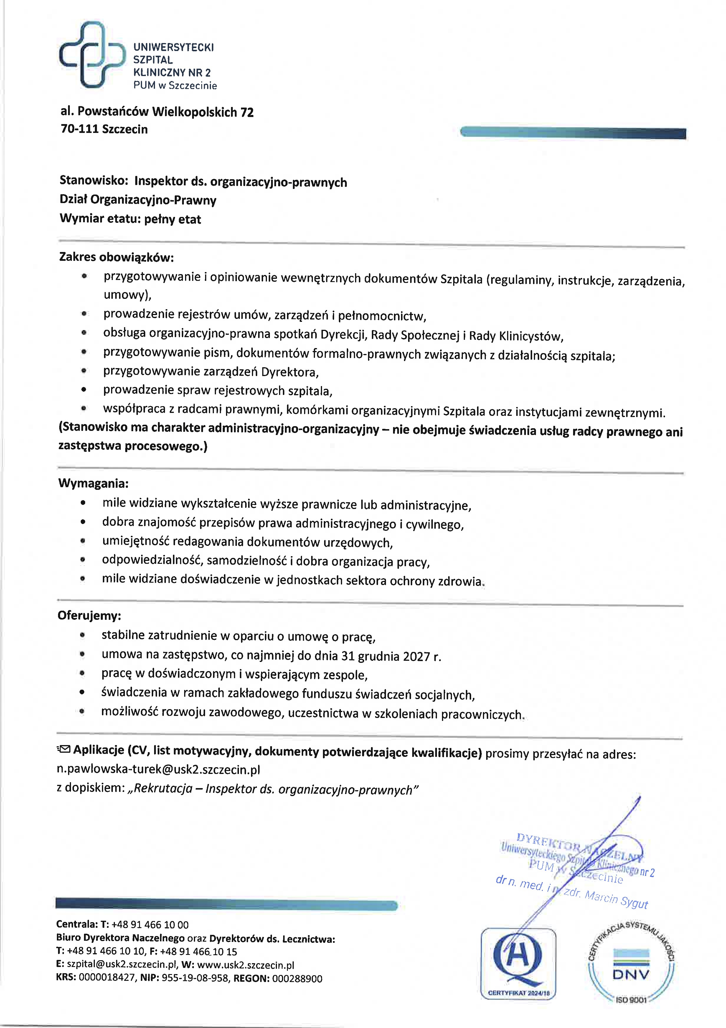 Ogłoszenie - Inspektor ds. organizacyjno-prawnych.jpg